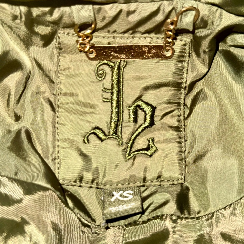 J2 Army Green Puffer Jacket XS Faux Fur Hood Bomber Style Winter Coat Y2K 90s - Picture 11 of 14